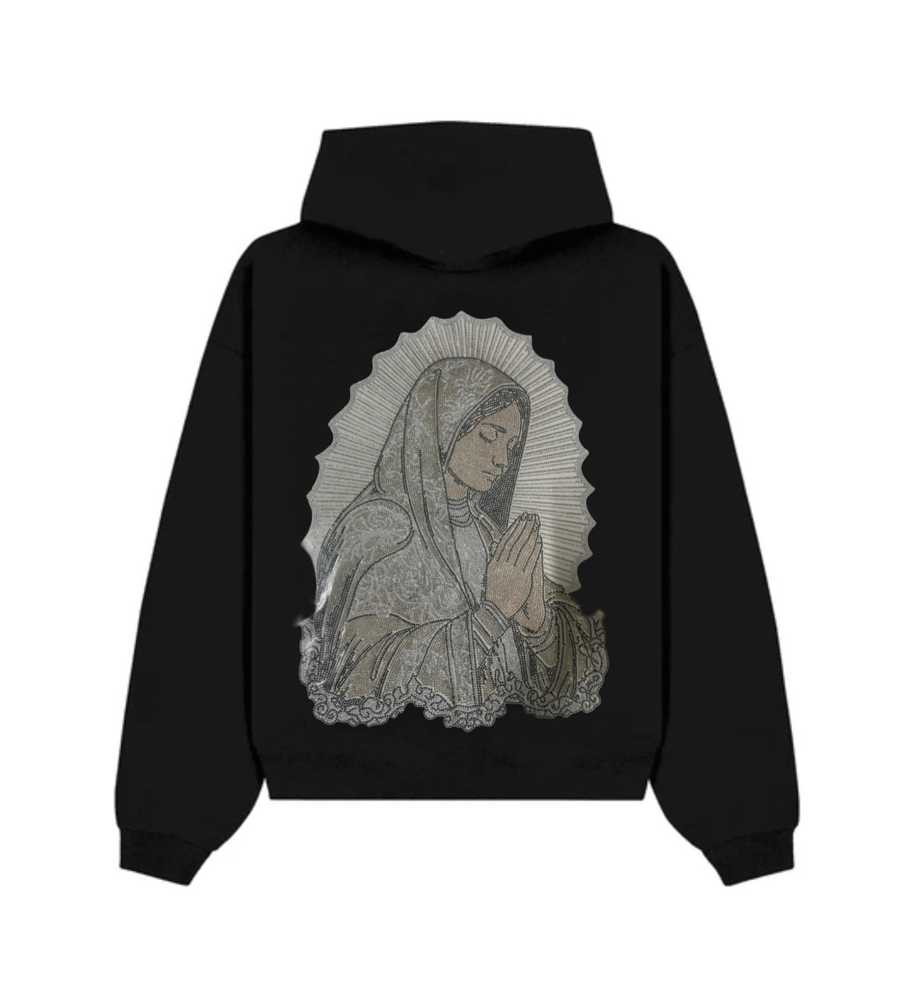 Virgin Mary Rhinestone Hoodie SILVER COLOR Uni Sex