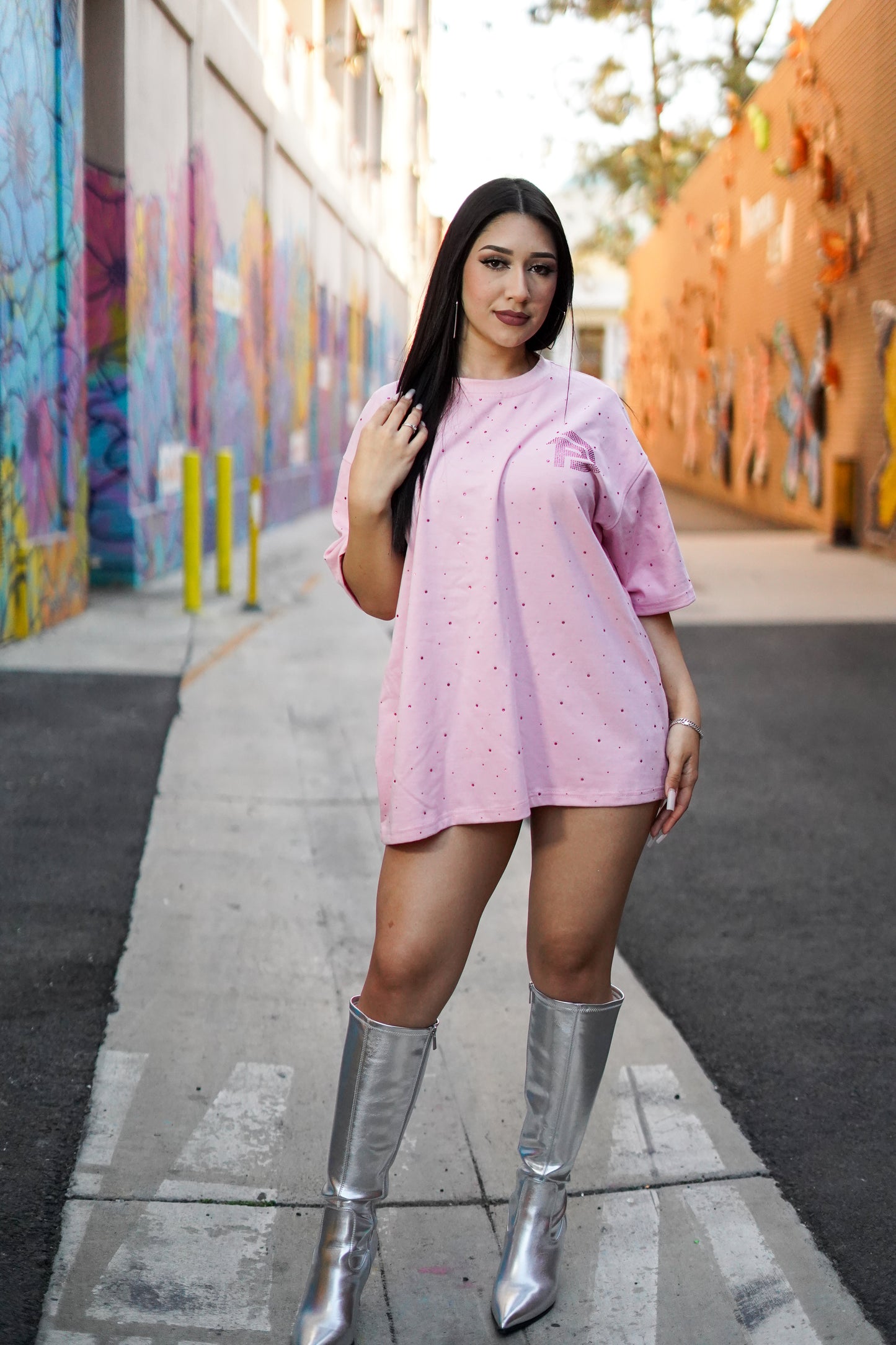 PINK RHINESTONE T SHIRT