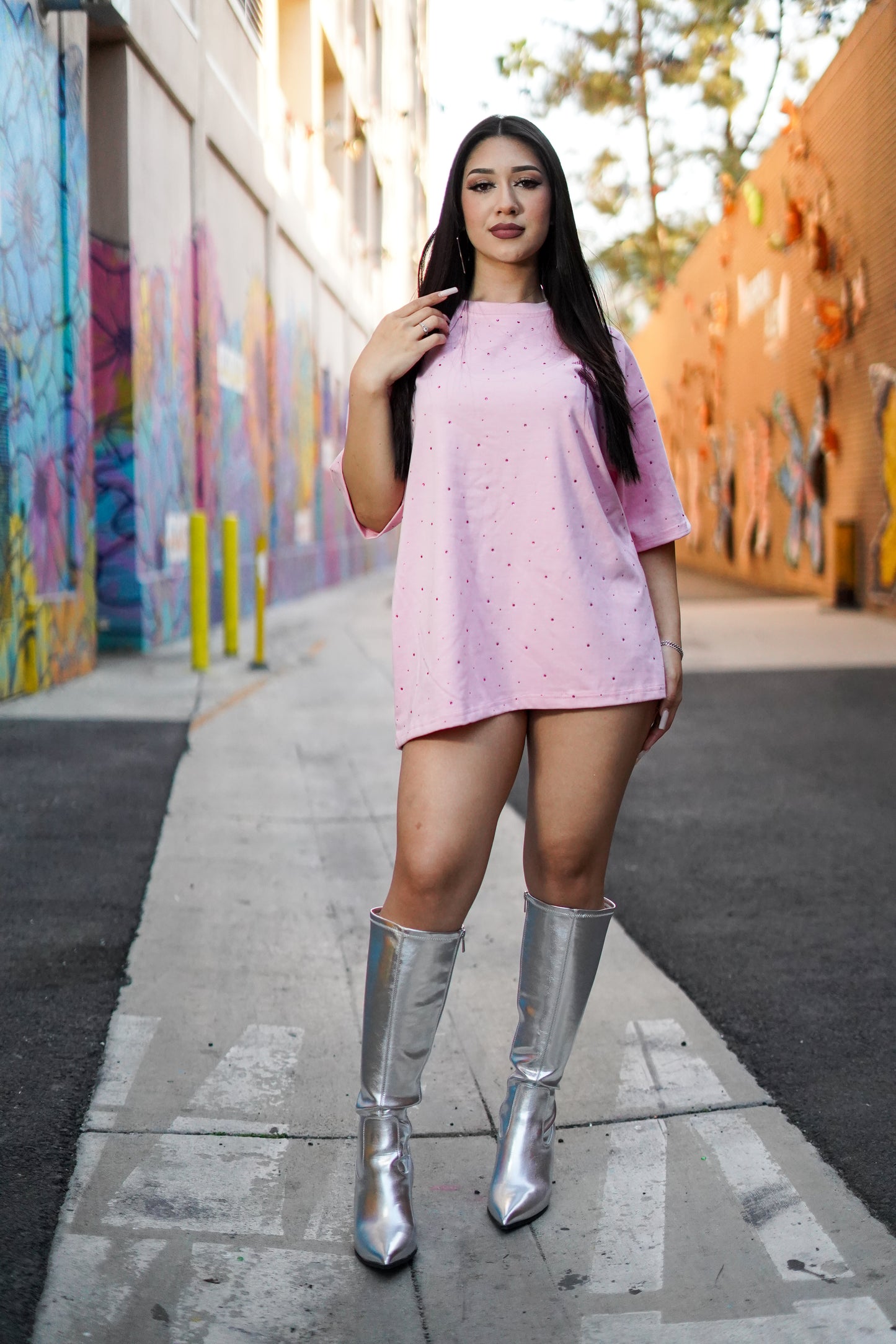 PINK RHINESTONE T SHIRT