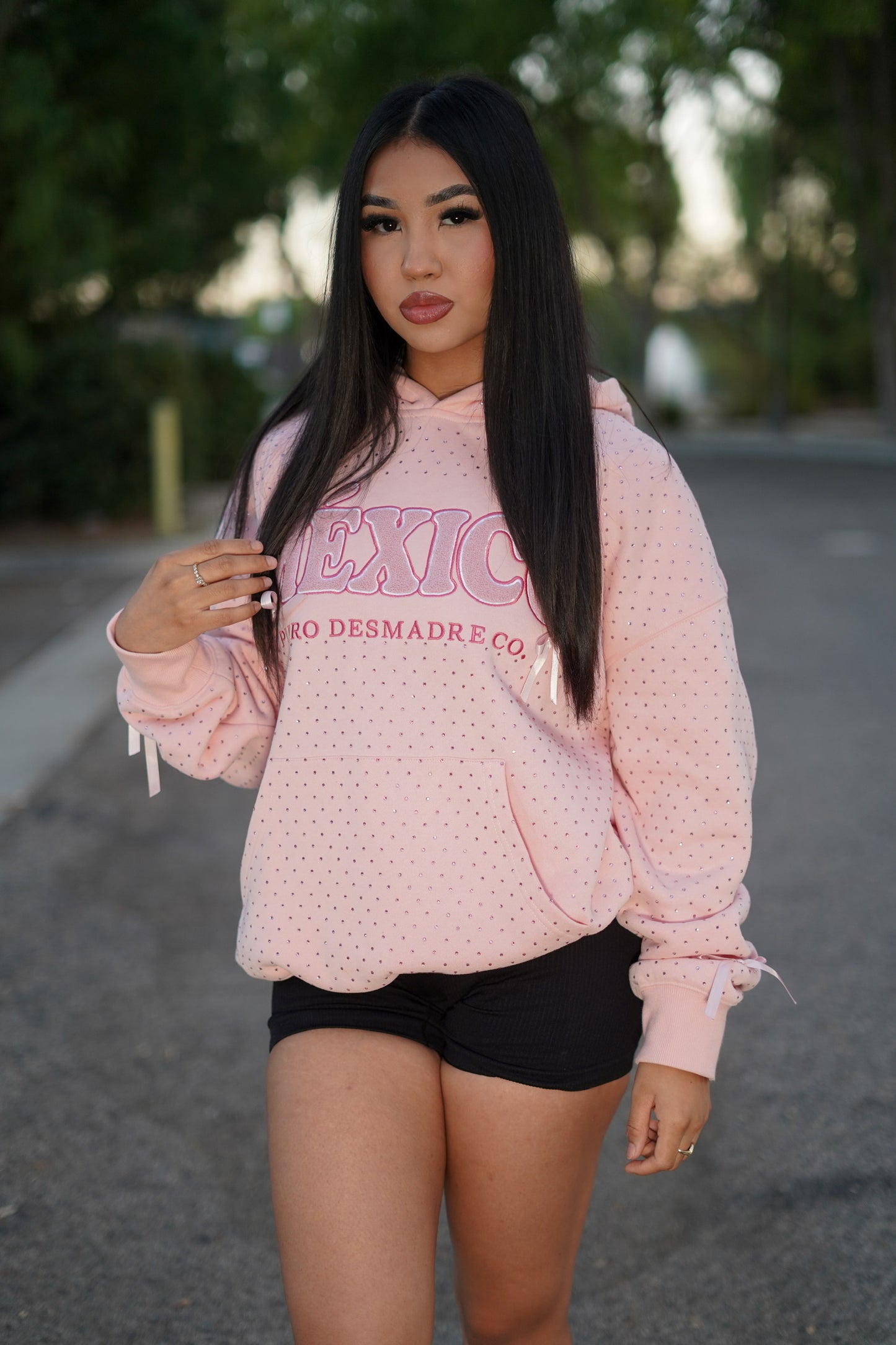 Pink Mexico Rhinestone FLAG HOODIE