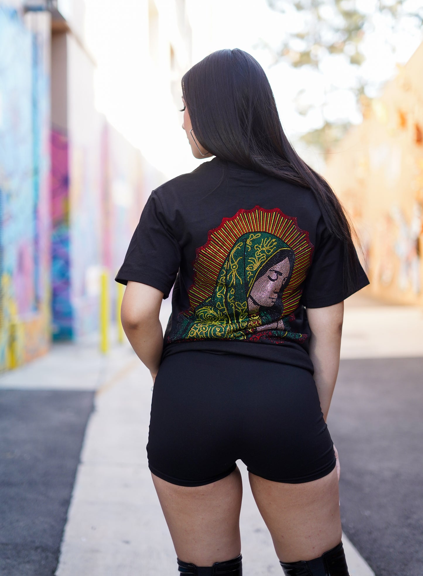 VIRGIN MARY RHINESTONE T SHIRT UNI-SEX COLORED