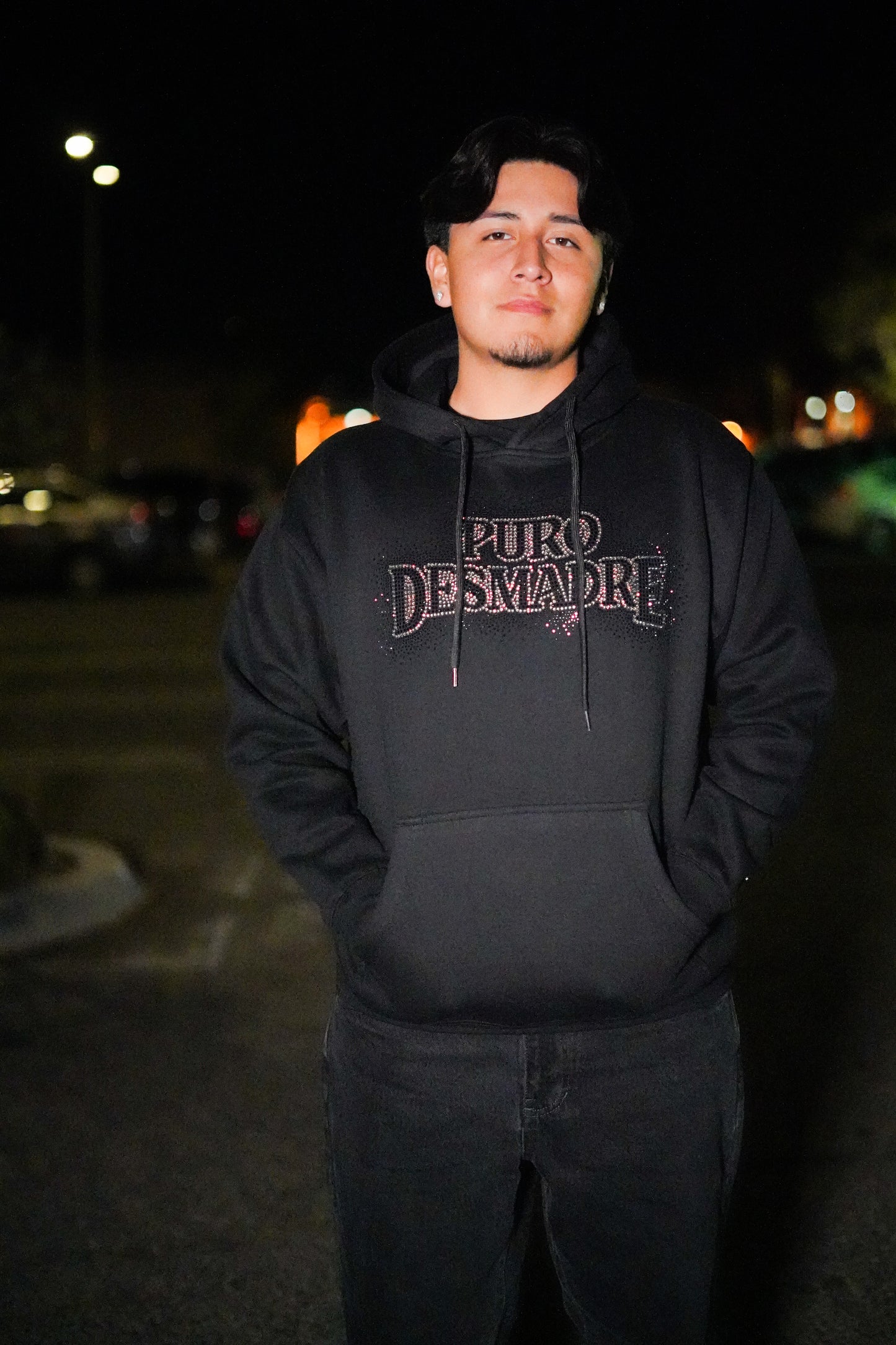 BLACK AND GREY RHINESTONE HOODIE