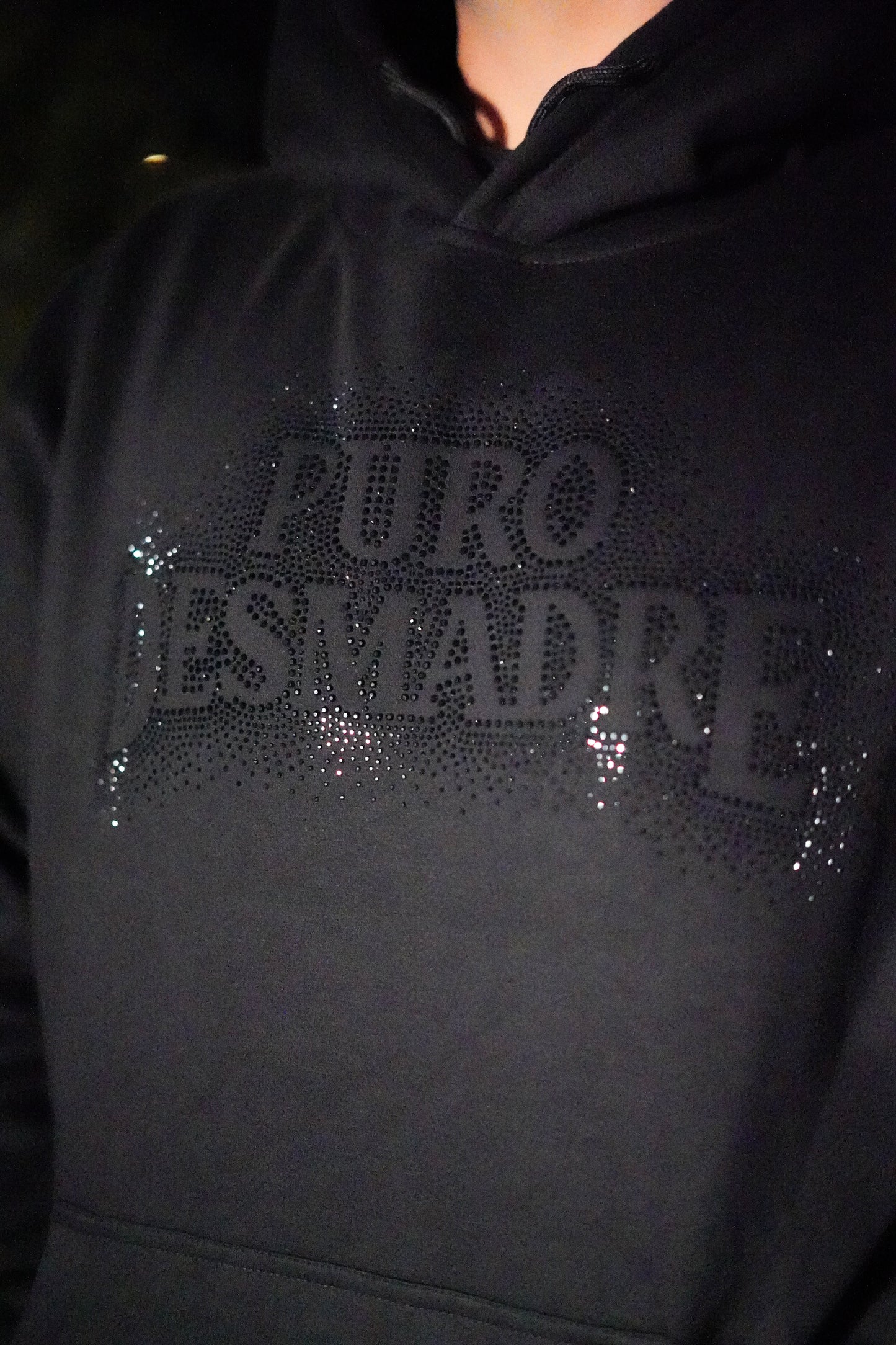 BLACK ON BLACK RHINESTONE HOODIE