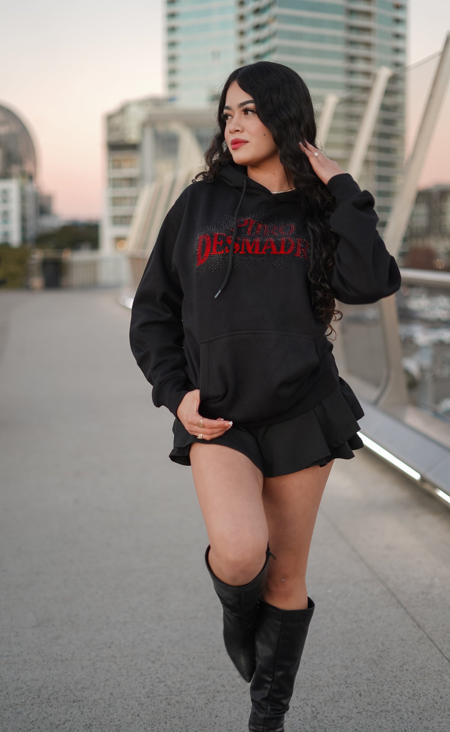 RED & BLACK RHINESTONE HOODIE