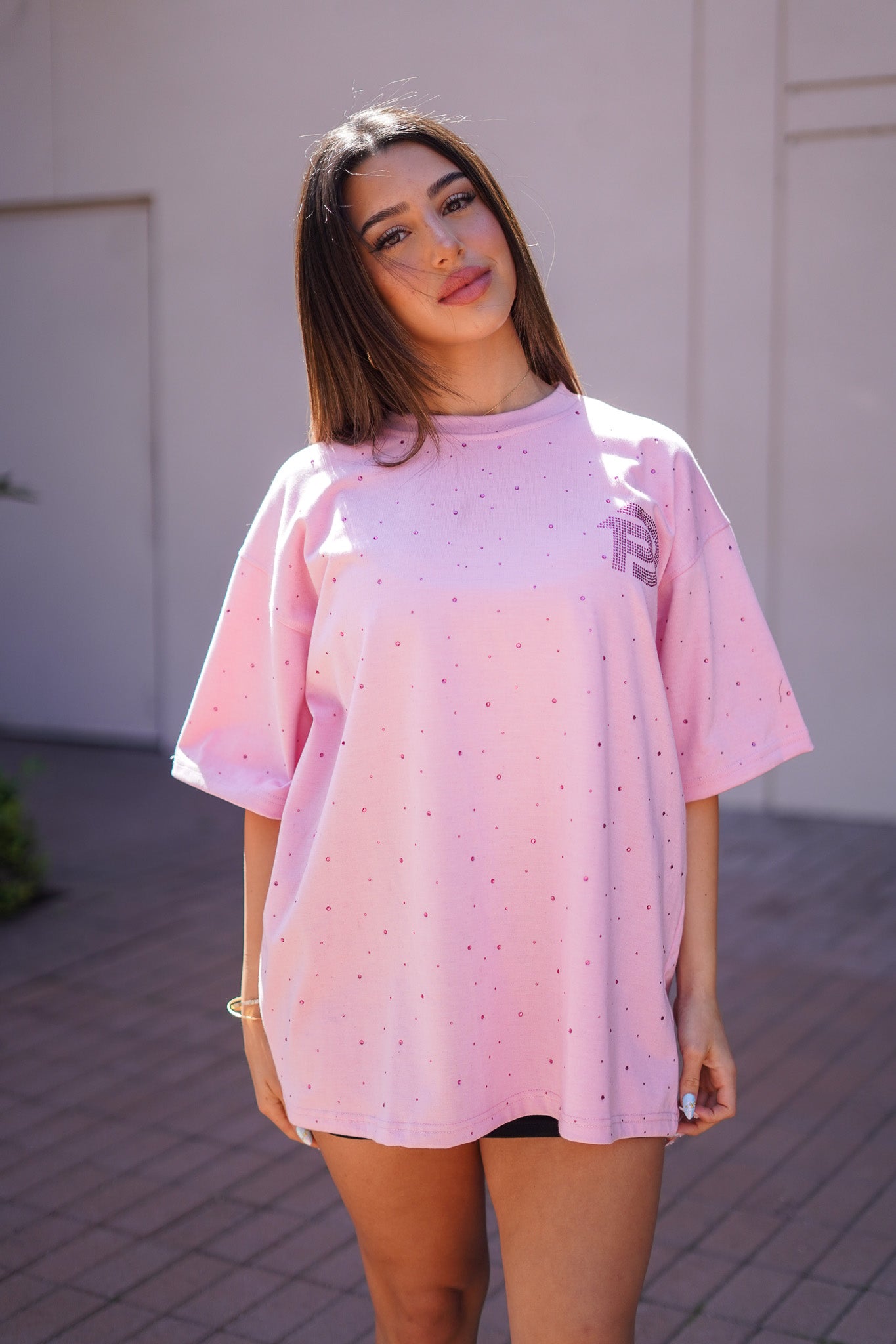 PINK RHINESTONE T SHIRT