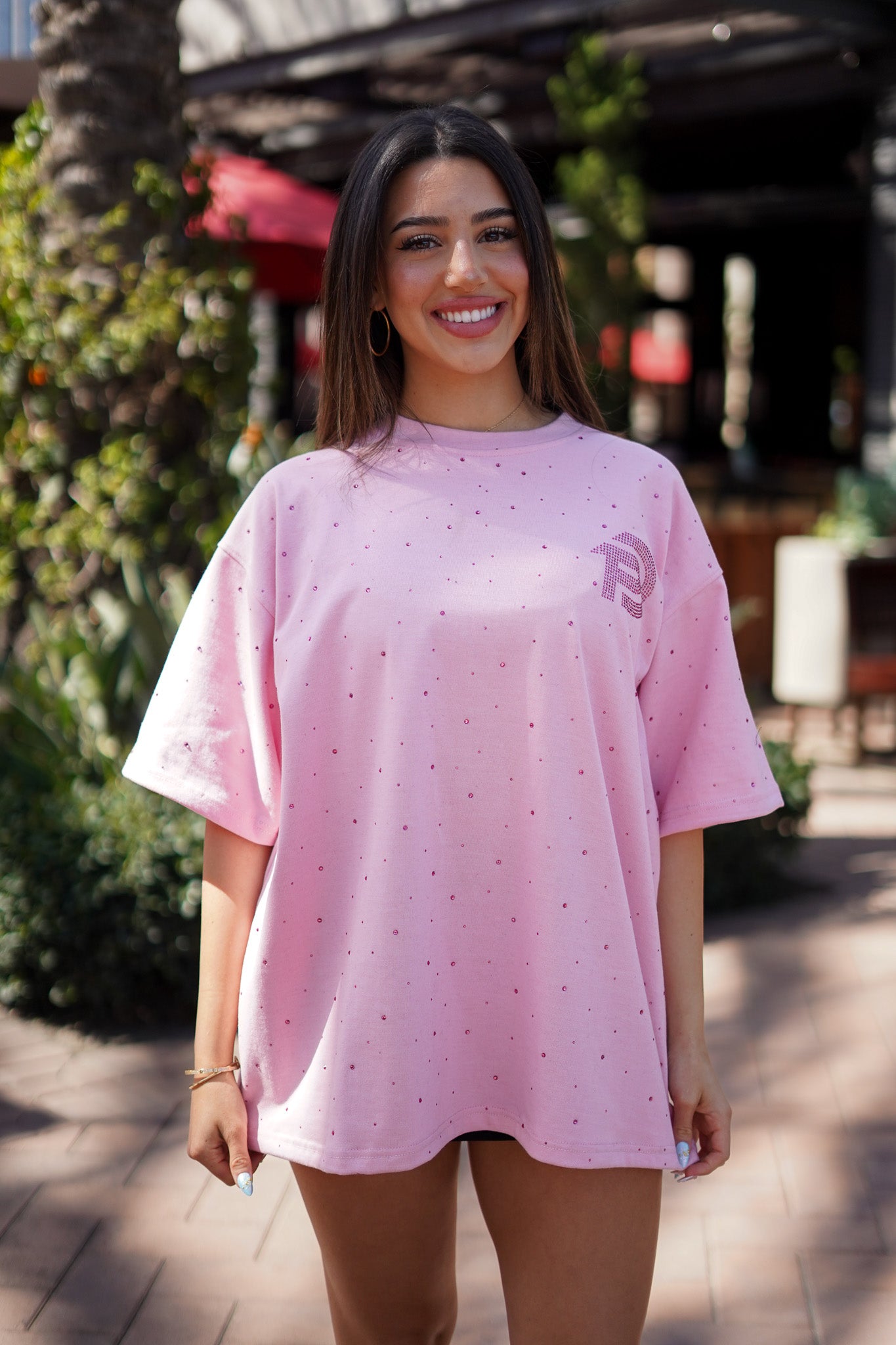 PINK RHINESTONE T SHIRT