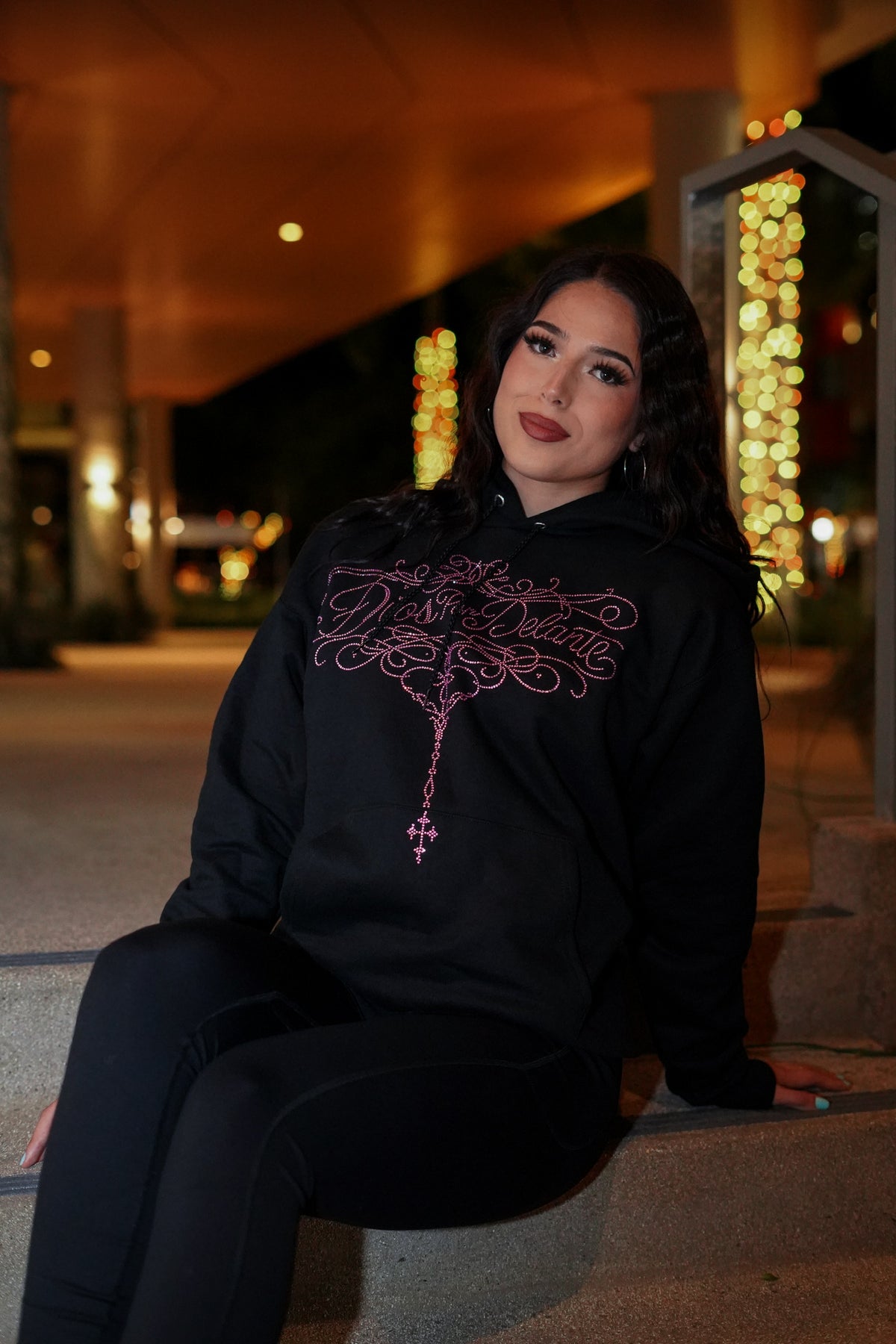 Dios Por Delante Pink Rhinestone Hoodie