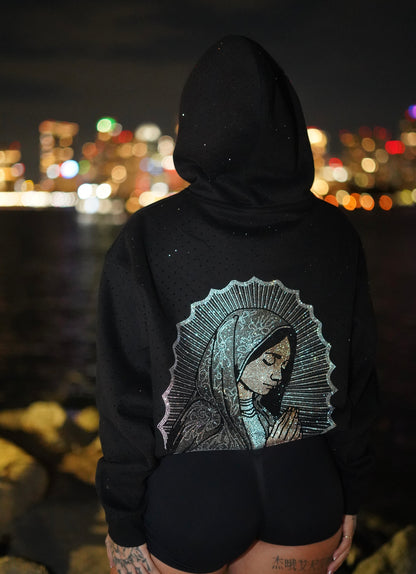 VIRGIN MARY RHINESTONE HOODIE SILVER UNI-SEX (PRE-ORDER)