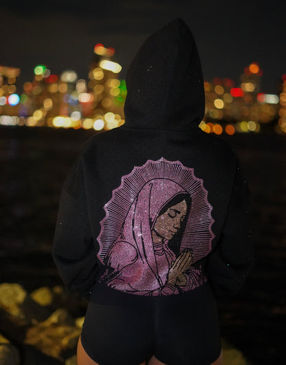 VIRGIN MARY RHINESTONE HOODIE PINK (PRE-ORDER)