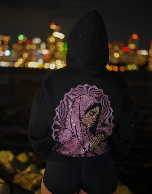 VIRGIN MARY RHINESTONE HOODIE PINK (PRE-ORDER)