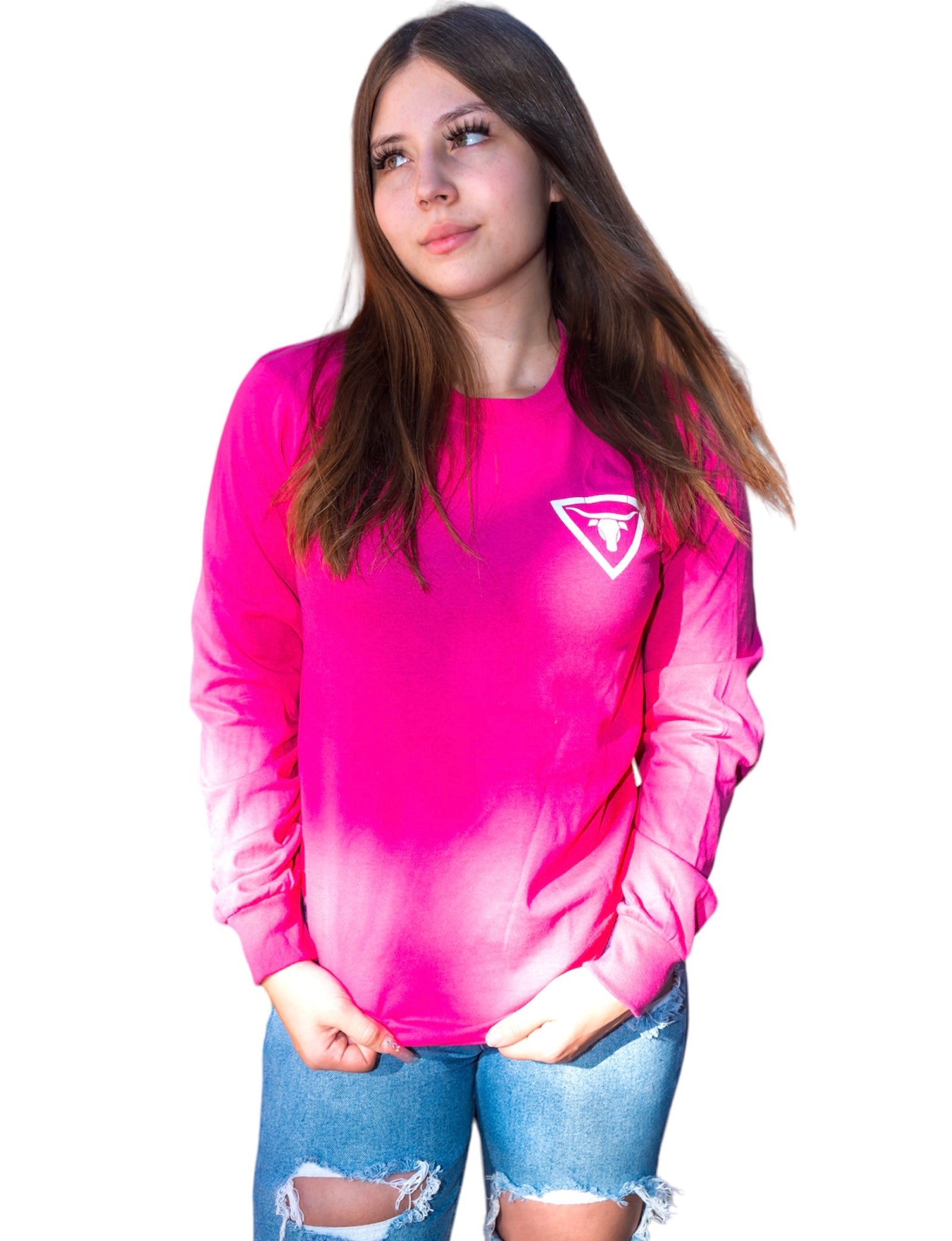 Hot Pink Long Sleeve white Letters