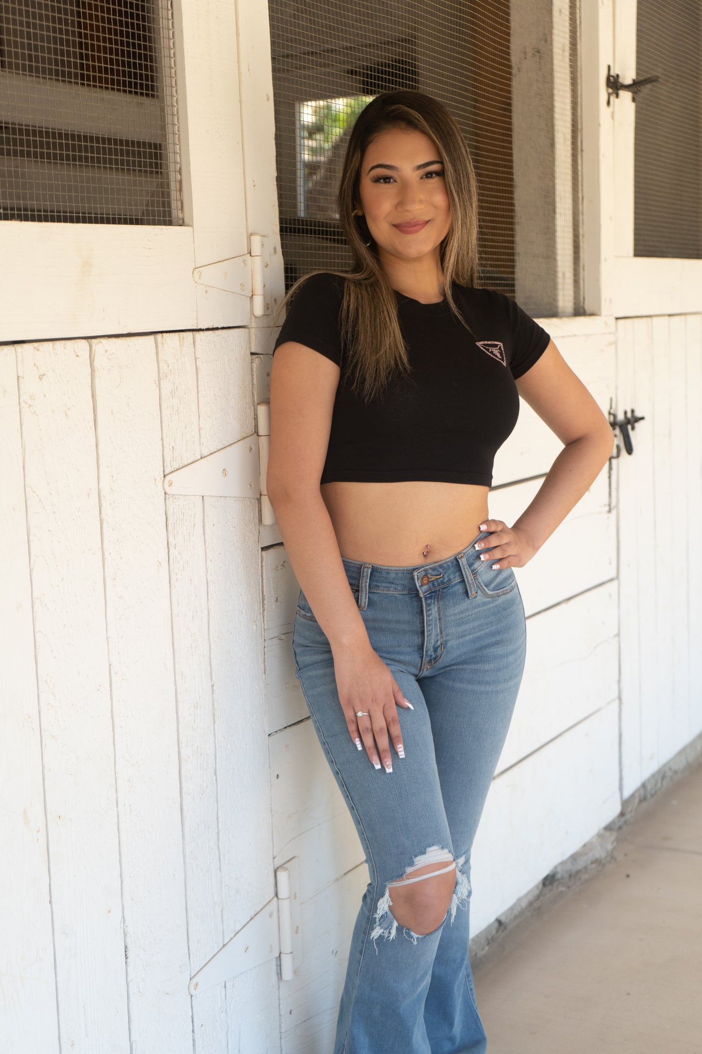 BLACK RHINESTONE CROP TOP