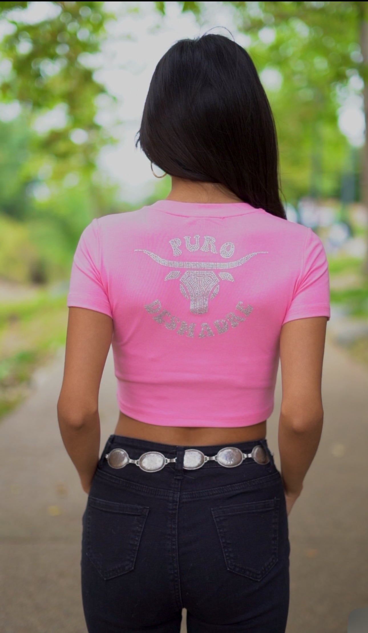 PINK RHINESTONE CROP TOP