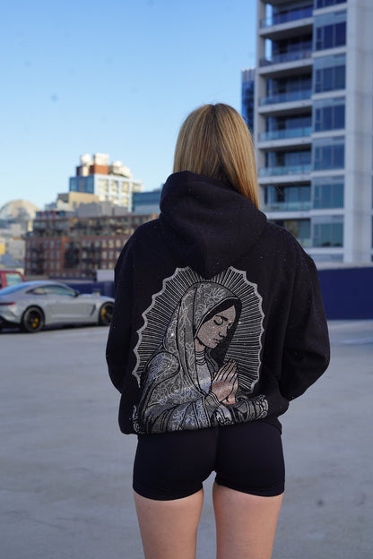 VIRGIN MARY RHINESTONE HOODIE SILVER UNI-SEX (PRE-ORDER)