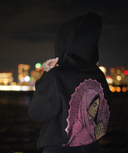 VIRGIN MARY RHINESTONE HOODIE PINK (PRE-ORDER)