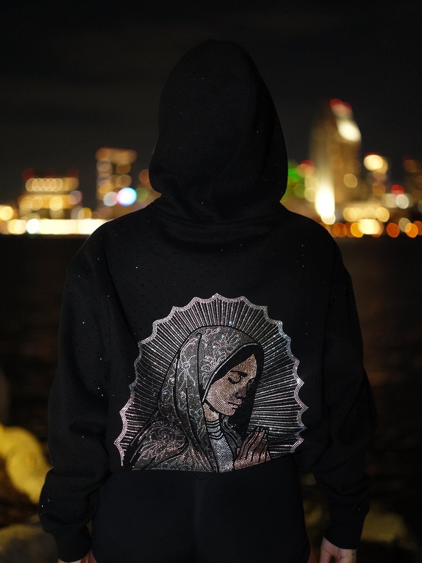 VIRGIN MARY RHINESTONE HOODIE SILVER UNI-SEX (PRE-ORDER)
