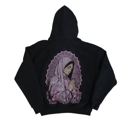 VIRGIN MARY RHINESTONE HOODIE PINK