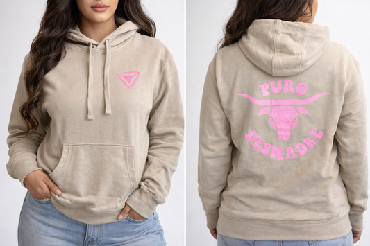 Puro Desmadre khaki & Pink Hoodie