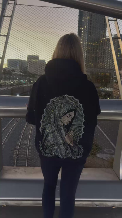 VIRGIN MARY RHINESTONE HOODIE SILVER UNI-SEX (PRE-ORDER)